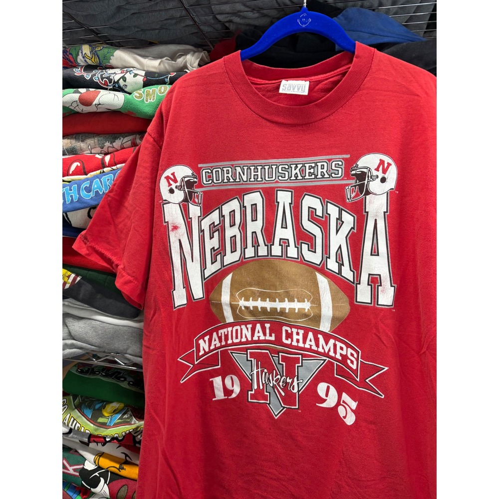 Vintage 1995 Nebraska Cornhuskers National Champs T-Shirt Savvy Red Mens XL